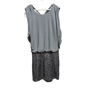 B Darlin Sequin Chiffon Blouson Casual Mini Dress Gunmetal Sleeveless Size 7/8